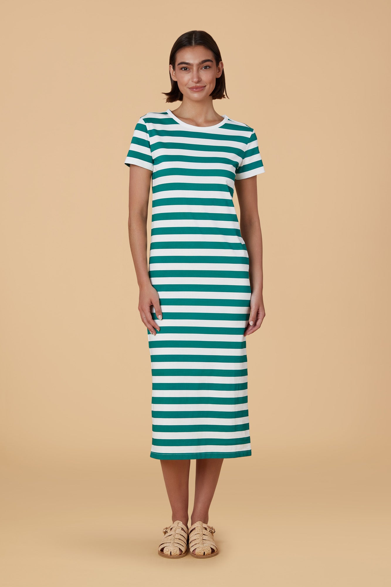 Tee Dress, Marine Green Stripe
