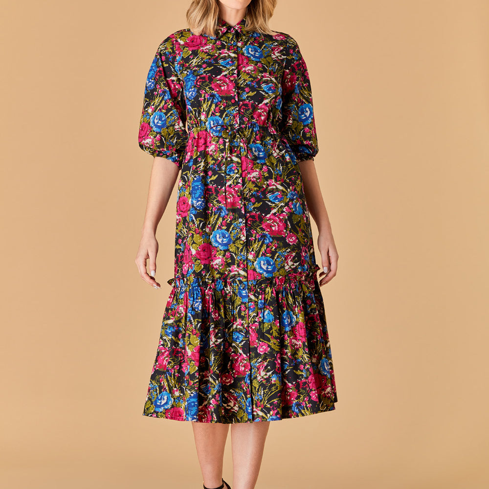 olivia button up midi dress floral