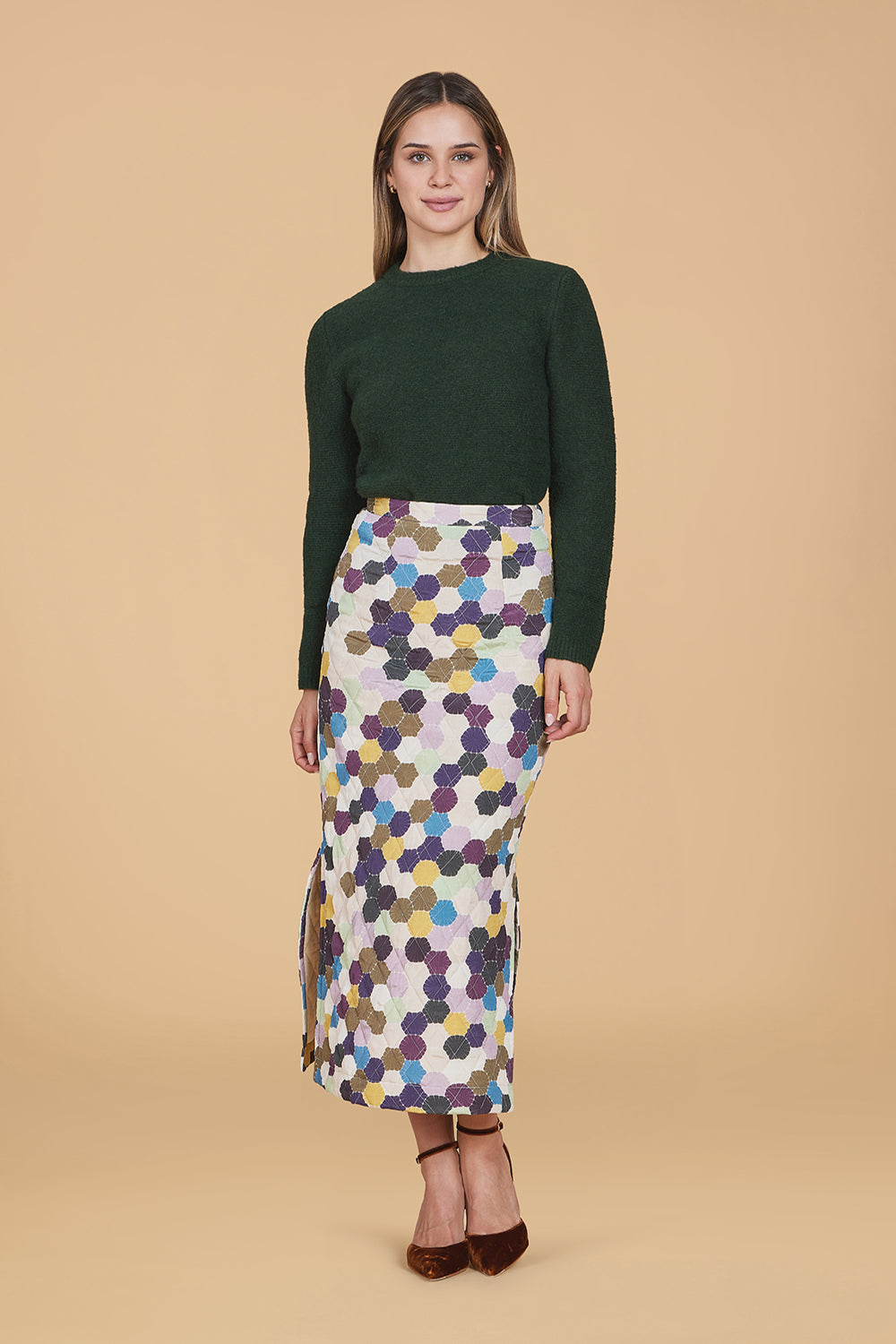 Hila Quilted Maxi Skirt, Vintage Mosaic