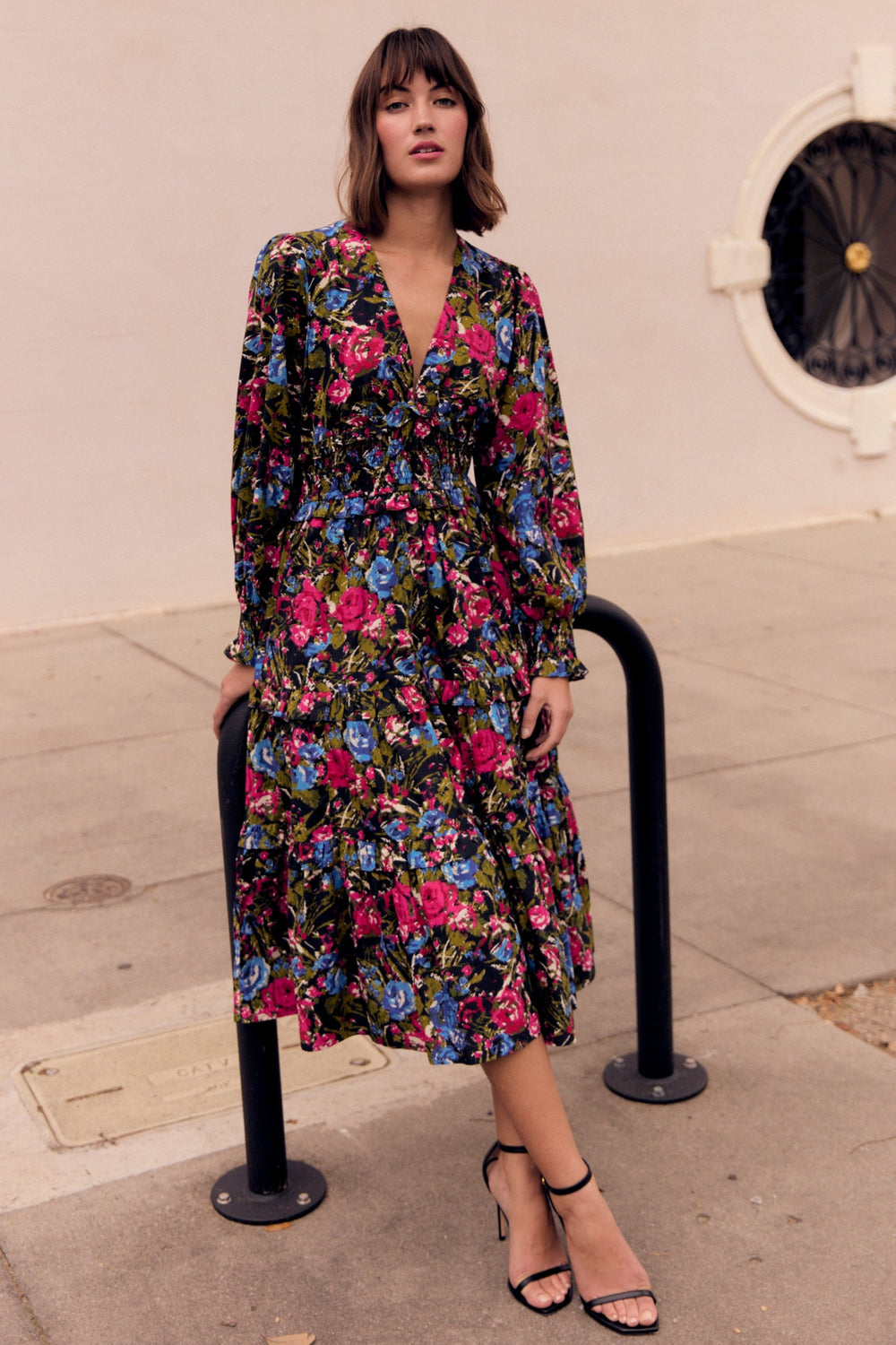 olivia sloan midi dress smocked floral