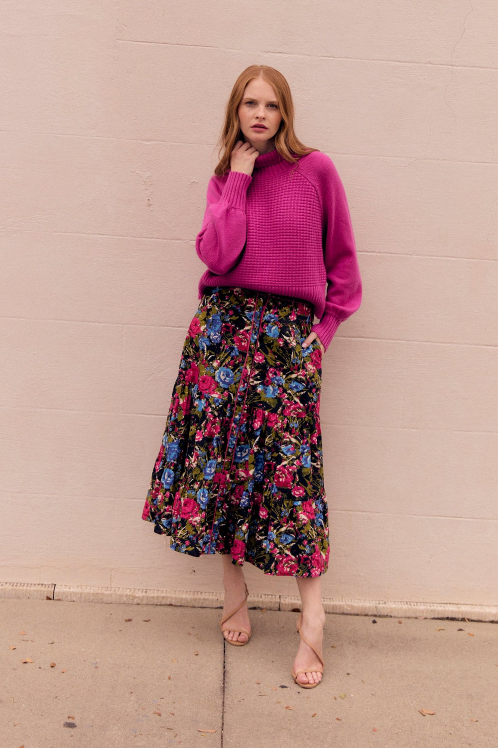 floral midi skirt button up olivia