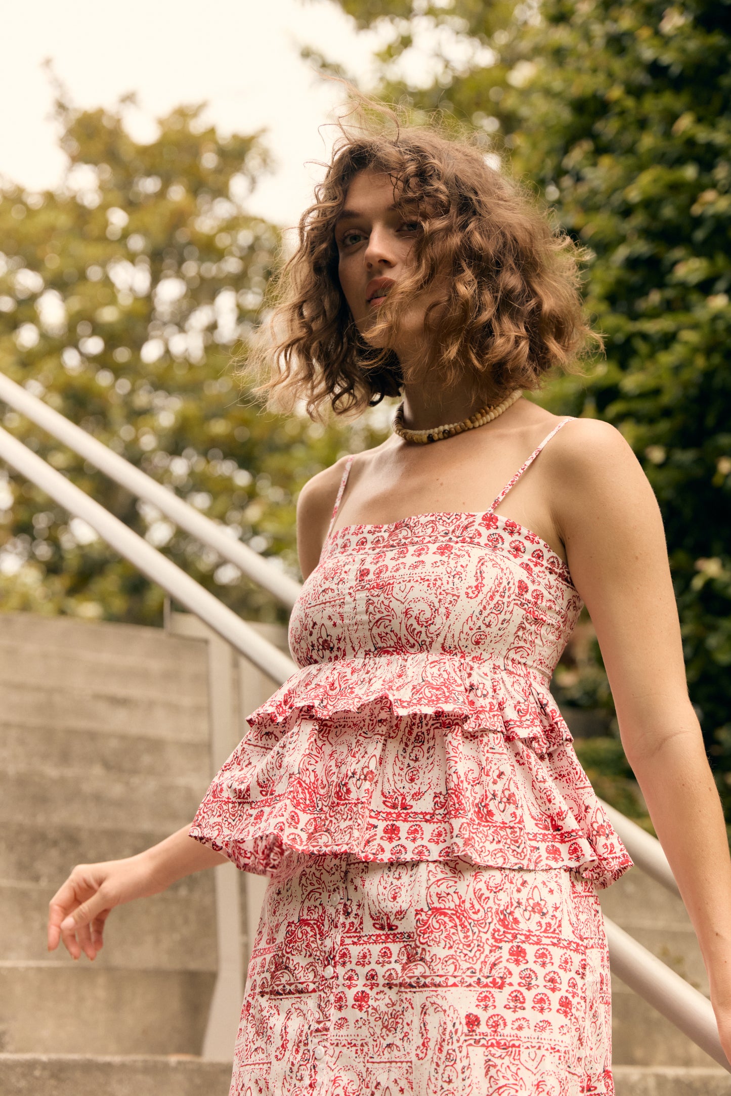 statement top red bandana ruffle 